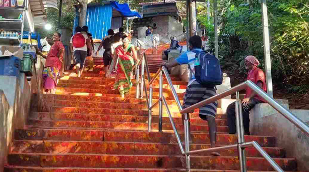 Devotees climbing Alipiri Mettu footpath to Tirumala temple