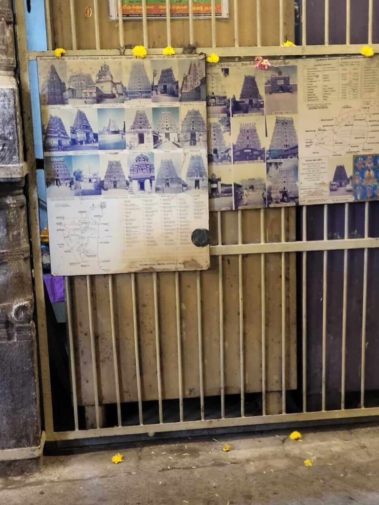 Historical gallery of South Indian temples displayed inside Thirunallar Temple