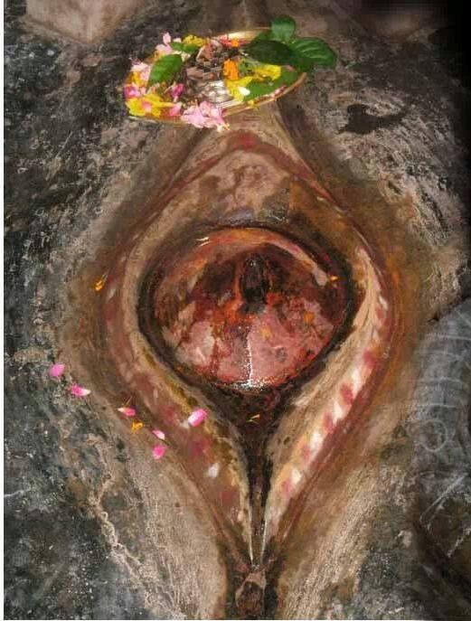 Sacred Yoni stone worshipped inside Kamakhya Temple sanctum in Assam