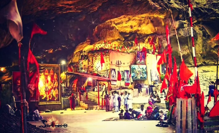 Devotees gathered inside Hinglaj Mata Temple cave during annual pilgrimage