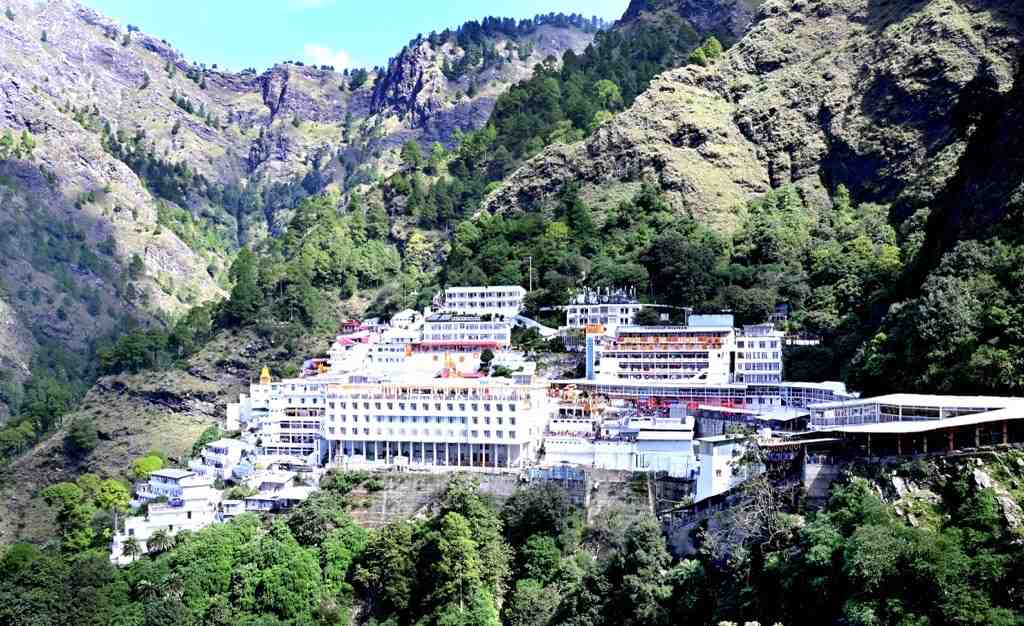 Vaishno Devi Bhawan temple complex nestled in the Trikuta Hills of Jammu and Kashmir