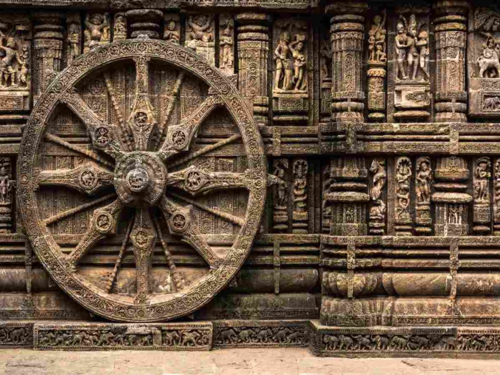 Konark Sun Temple stone wheel carvings detailed architecture Odisha