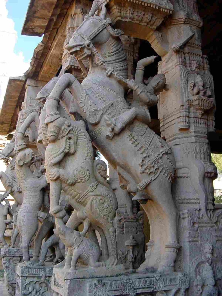 Intricately carved stone horse sculpture at Ranganatha Temple Nellore showcasing traditional South Indian temple architecture