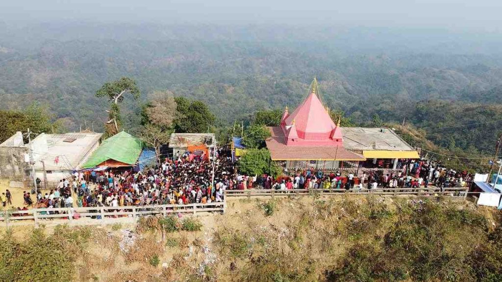 Crowd of devotees gathered at Chandranath Temple during festival in Sitakunda Bangladesh