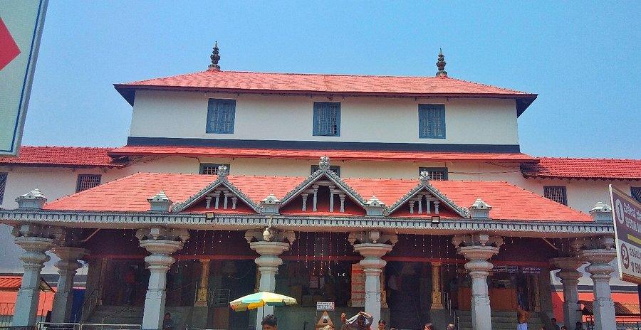 Dharmasthala Manjunatha Temple entrance with traditional South Indian architecture