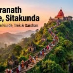 Chandranath Temple Sitakunda hilltop view with pilgrims climbing steps at sunrise Bangladesh