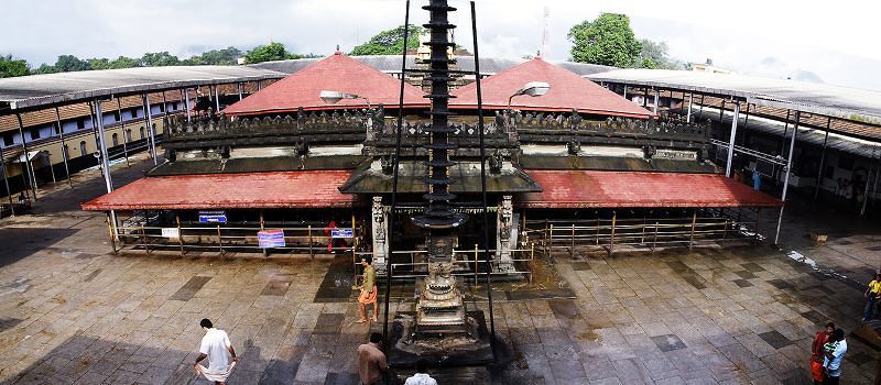 Kollur Mookambika Temple inner courtyard with deepastambha and traditional structure