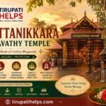 Featured image of Chottanikkara Bhagavathy Temple in Kerala with sacred banyan tree, temple entrance, devotional lamps, Tirupati Helps logo, and spiritual travel guide details.