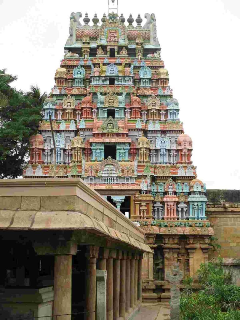 Colorful Rajagopuram of Jambukeswarar Temple in Thiruvanaikaval