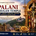 Featured blog banner of Palani Murugan Temple with Lord Murugan idol, hill temple view, rope car, and Tirupati Helps branding.