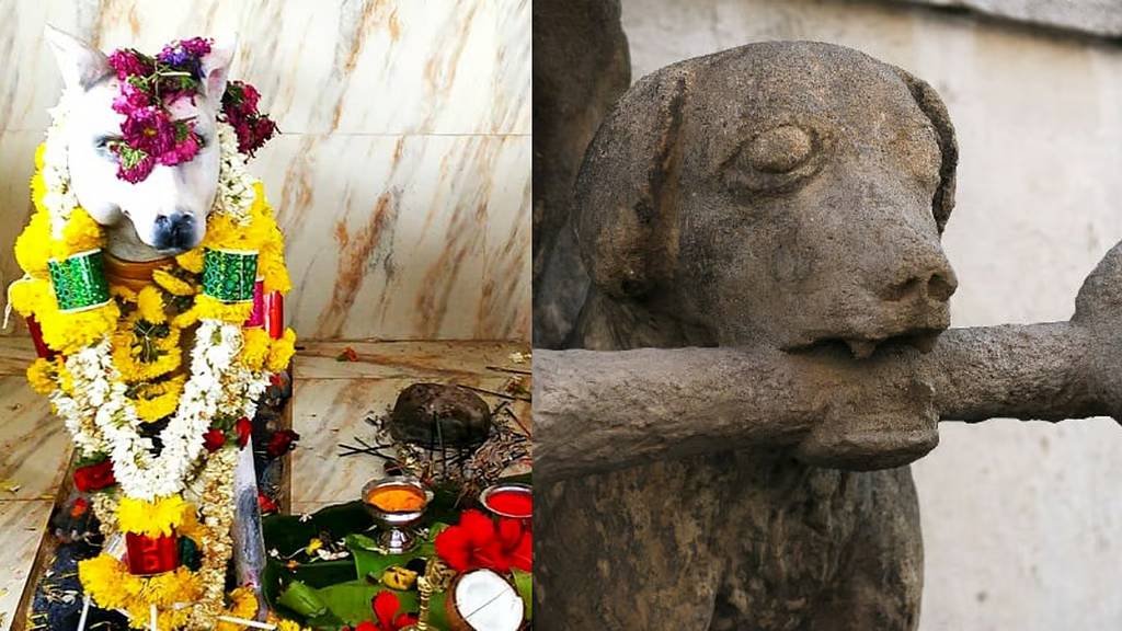 Sacred dog idol and statue associated with Sree Muthappan worship at Parassinikadavu Temple.