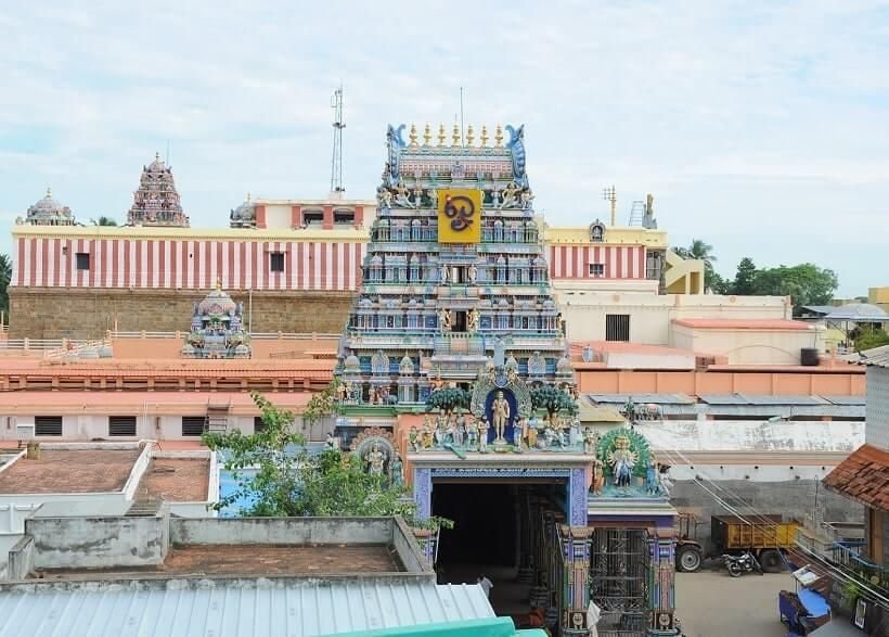 Aerial view of Swamimalai Murugan Temple gopuram and temple complex