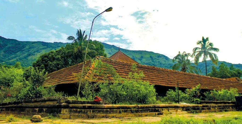 Traditional Kerala-style exterior of Thirunelli Sree Maha Vishnu Temple in Wayanad
