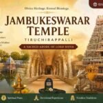 Featured image of Jambukeswarar Temple Tiruchirapalli with colorful gopuram, temple corridor, Shiva Lingam, and Tirupati Helps logo