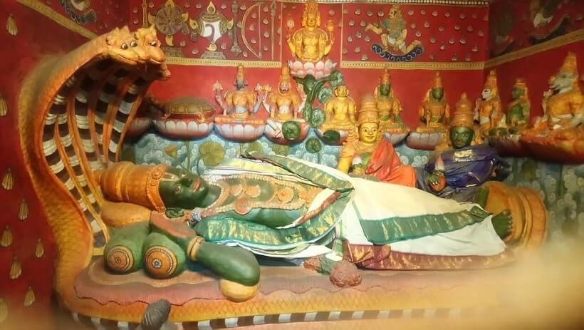 Reclining form of Lord Vishnu at Koodal Azhagar Temple in Madurai