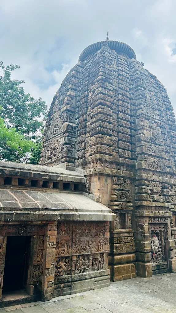 Intricately carved stone walls and entrance of Ananta Vasudeva Temple in Bhubaneswar.