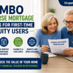 Senior couple reviewing jumbo reverse mortgage documents at home with home equity and retirement planning concept