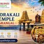 Featured image of Bhadrakali Temple Warangal with Goddess Bhadrakali, temple architecture, Tirupati Helps logo, and website address tirupatihelps.com.