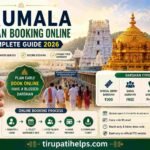 Tirumala Darshan Booking Online Complete Guide 2026 featuring Sri Venkateswara Temple, darshan booking process, and Tirupati Helps logo